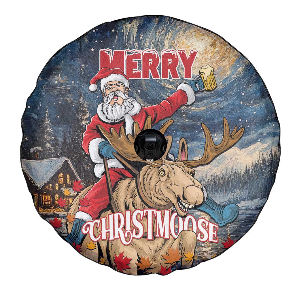 Merry Christmoose Spare Tire Cover Santa Claus Riding Moose Starry Night - Wonder Print Shop