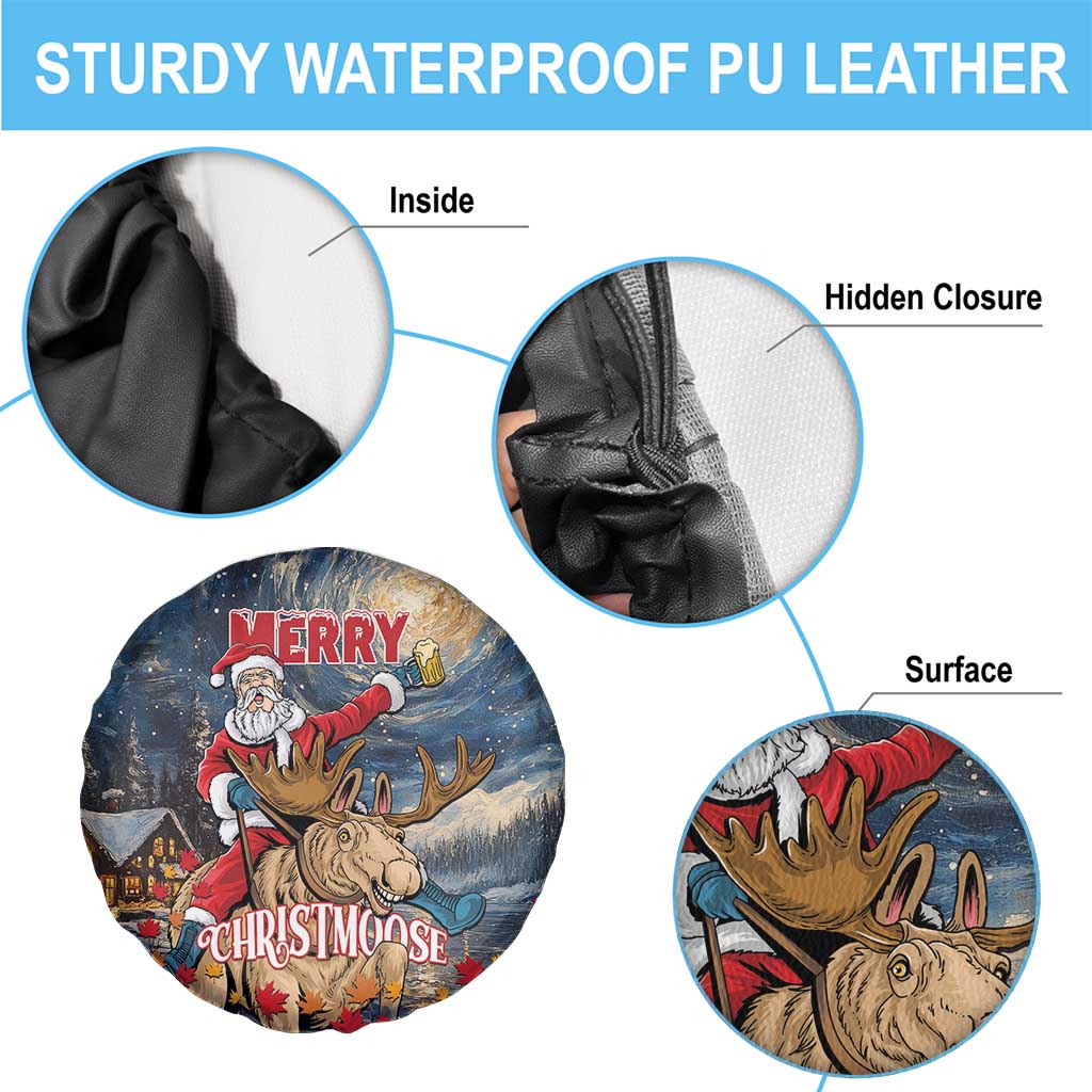 Merry Christmoose Spare Tire Cover Santa Claus Riding Moose Starry Night - Wonder Print Shop