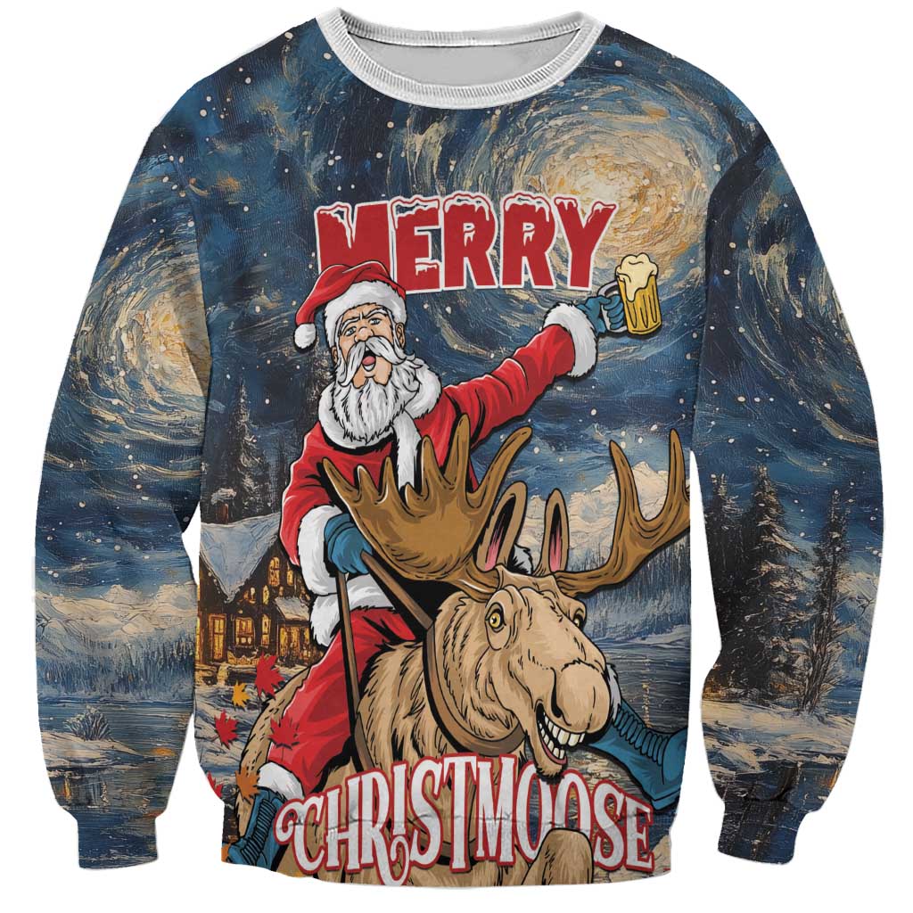 Personalized Merry Christmoose Sweatshirt Santa Claus Riding Moose Starry Night - Wonder Print Shop