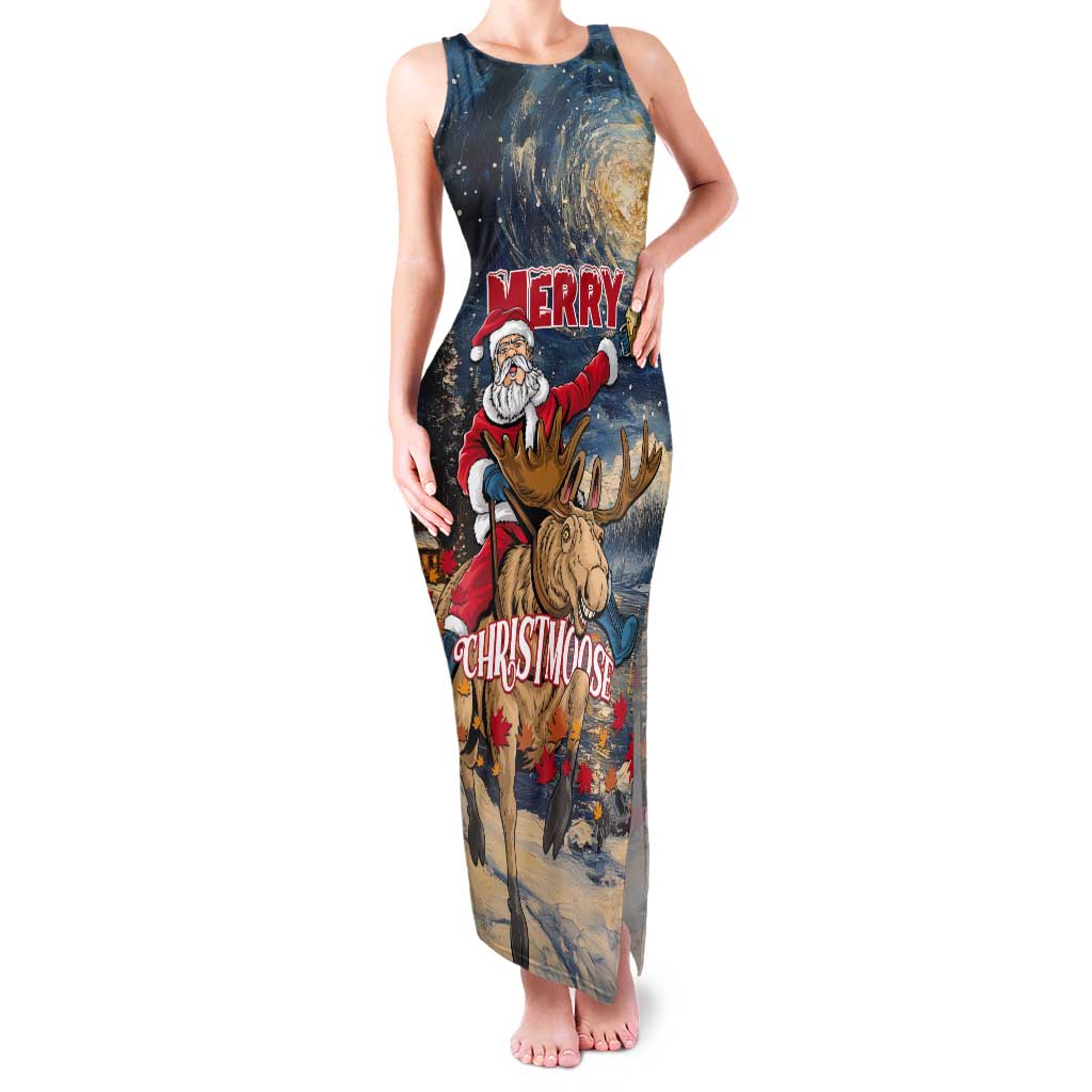 Personalized Merry Christmoose Tank Maxi Dress Santa Claus Riding Moose Starry Night - Wonder Print Shop