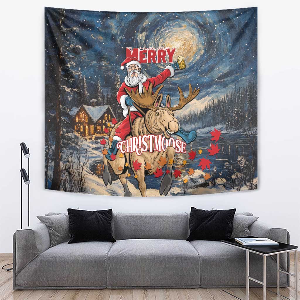 Merry Christmoose Tapestry Santa Claus Riding Moose Starry Night - Wonder Print Shop