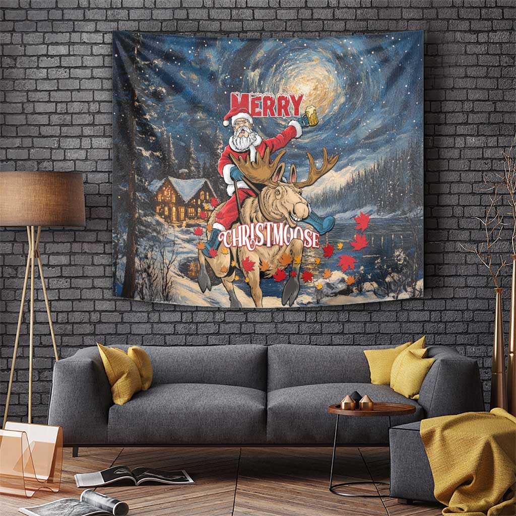 Merry Christmoose Tapestry Santa Claus Riding Moose Starry Night - Wonder Print Shop