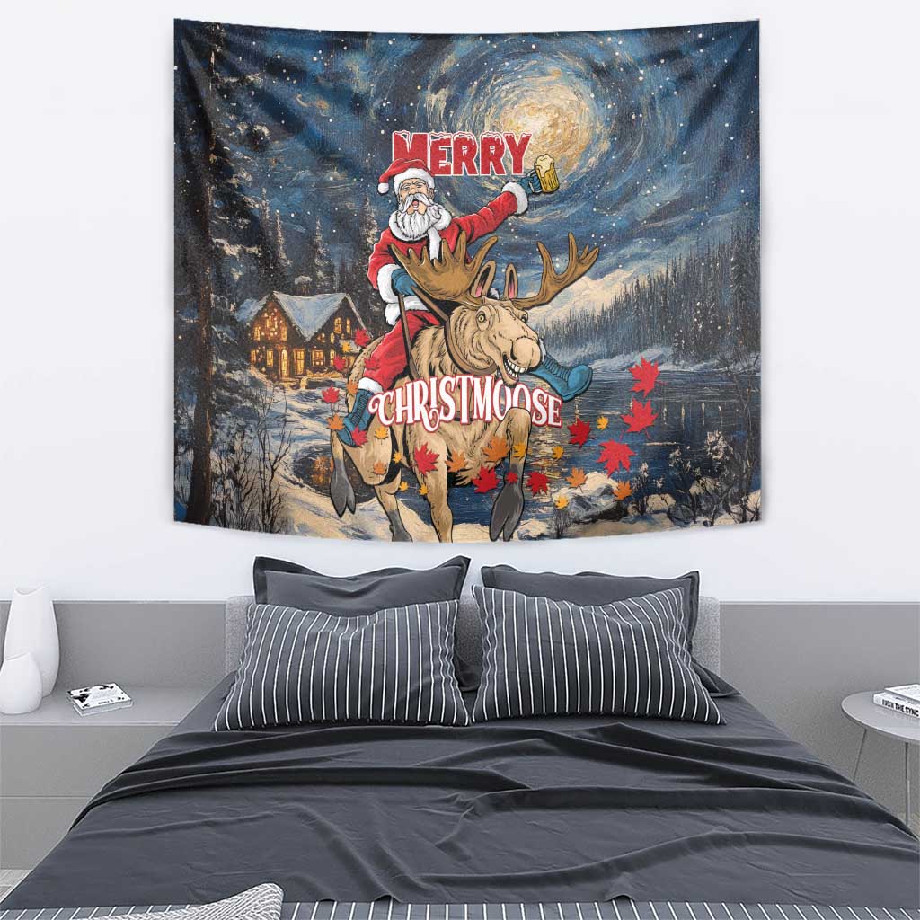 Merry Christmoose Tapestry Santa Claus Riding Moose Starry Night - Wonder Print Shop