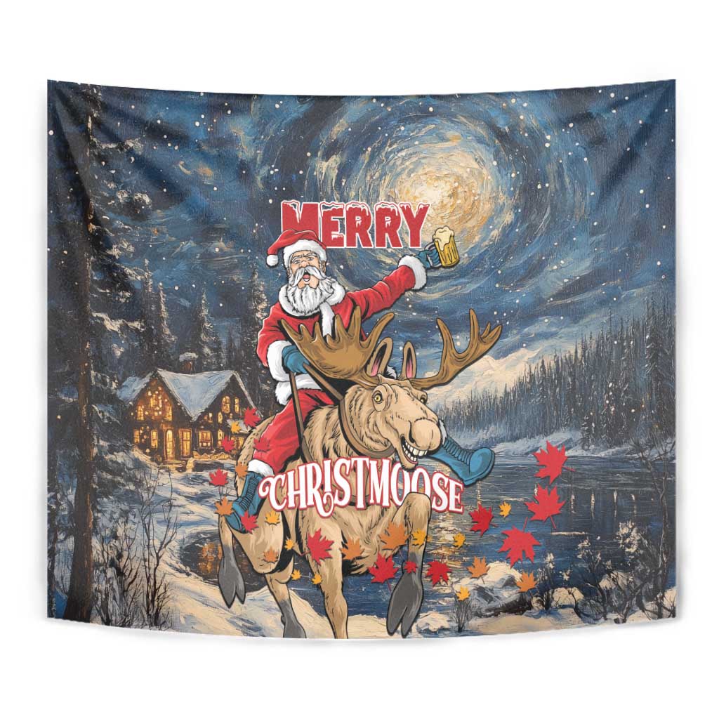 Merry Christmoose Tapestry Santa Claus Riding Moose Starry Night - Wonder Print Shop