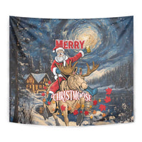 Merry Christmoose Tapestry Santa Claus Riding Moose Starry Night - Wonder Print Shop
