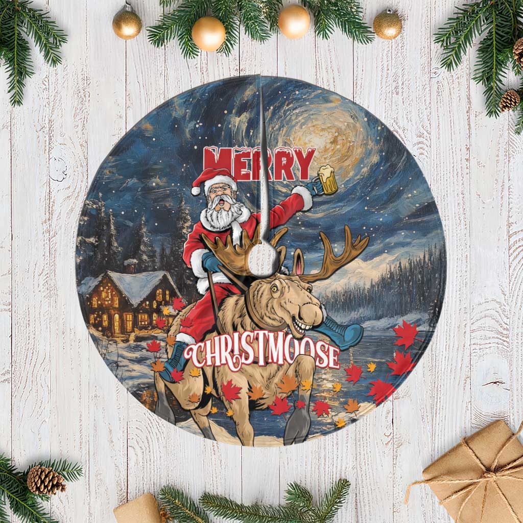 Merry Christmoose Tree Skirt Santa Claus Riding Moose Starry Night - Wonder Print Shop