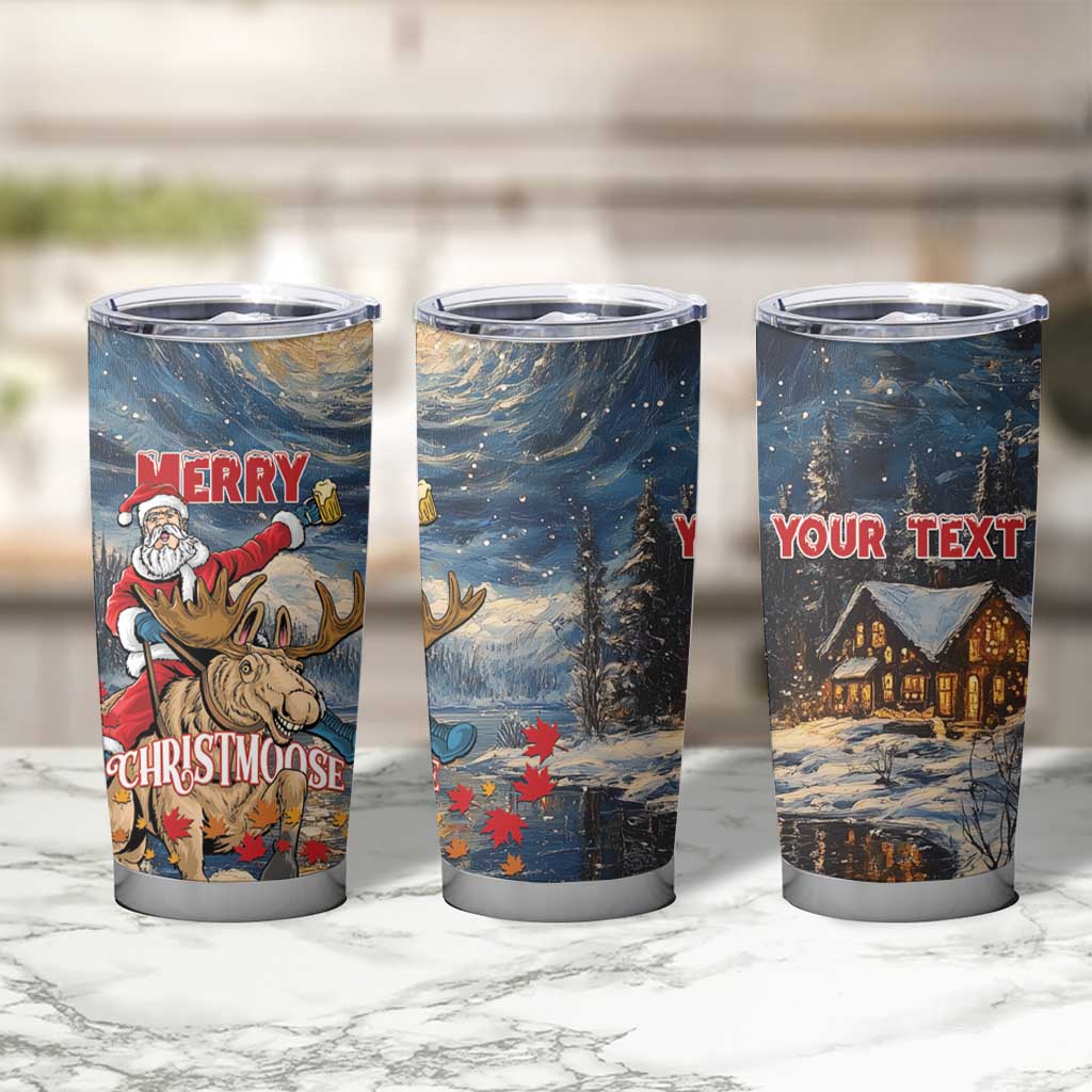 Personalized Merry Christmoose Tumbler Cup Santa Claus Riding Moose Starry Night - Wonder Print Shop