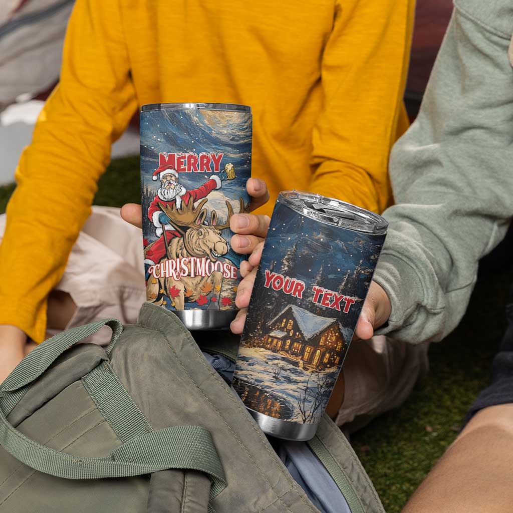 Personalized Merry Christmoose Tumbler Cup Santa Claus Riding Moose Starry Night - Wonder Print Shop