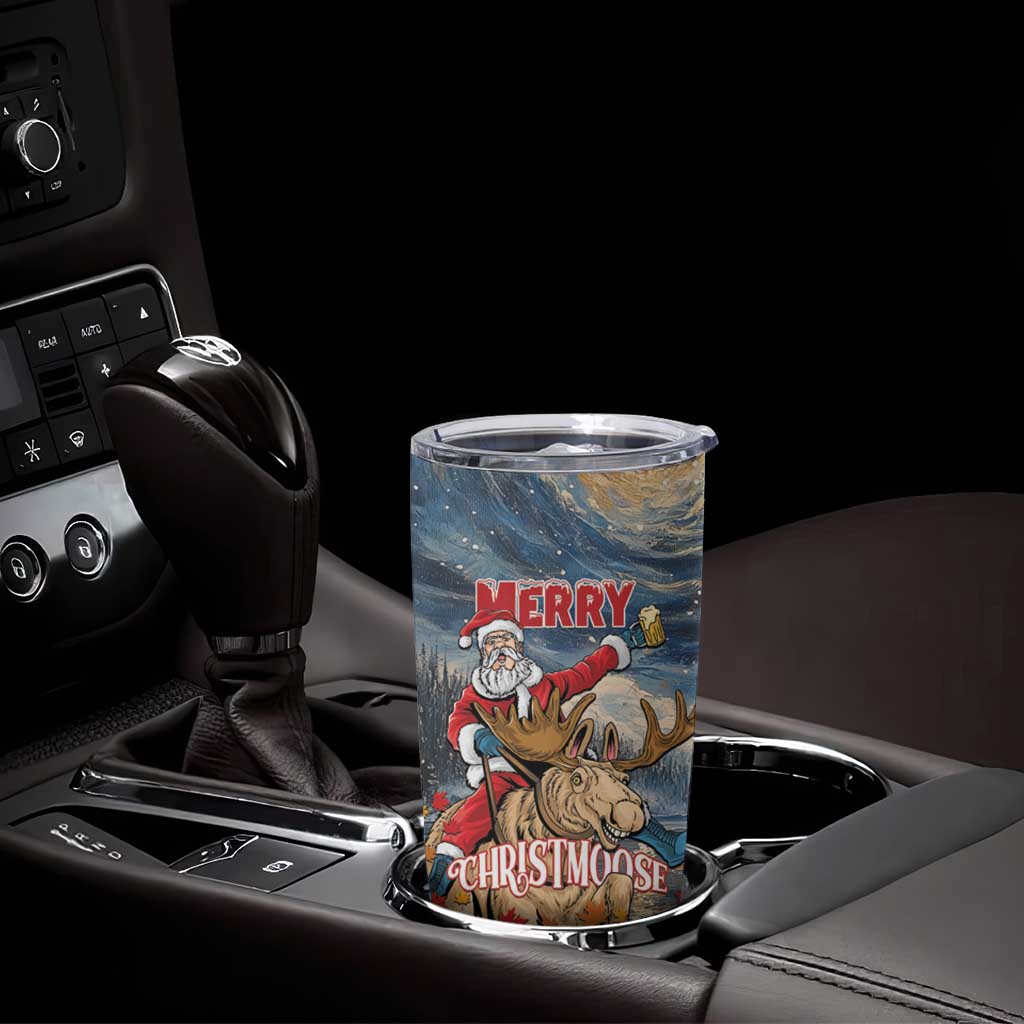 Personalized Merry Christmoose Tumbler Cup Santa Claus Riding Moose Starry Night - Wonder Print Shop