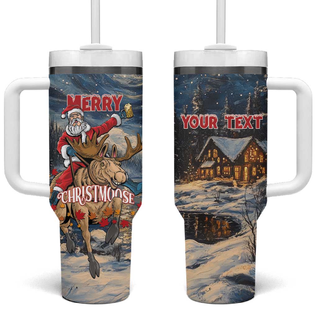 Personalized Merry Christmoose Tumbler With Handle Santa Claus Riding Moose Starry Night - Wonder Print Shop