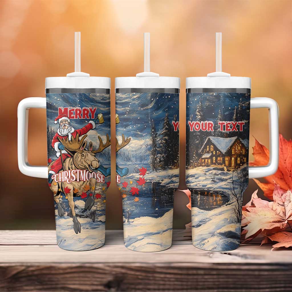 Personalized Merry Christmoose Tumbler With Handle Santa Claus Riding Moose Starry Night - Wonder Print Shop