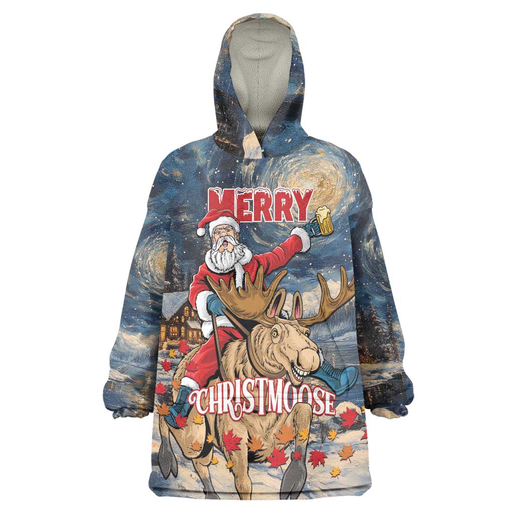Personalized Merry Christmoose Wearable Blanket Hoodie Santa Claus Riding Moose Starry Night - Wonder Print Shop