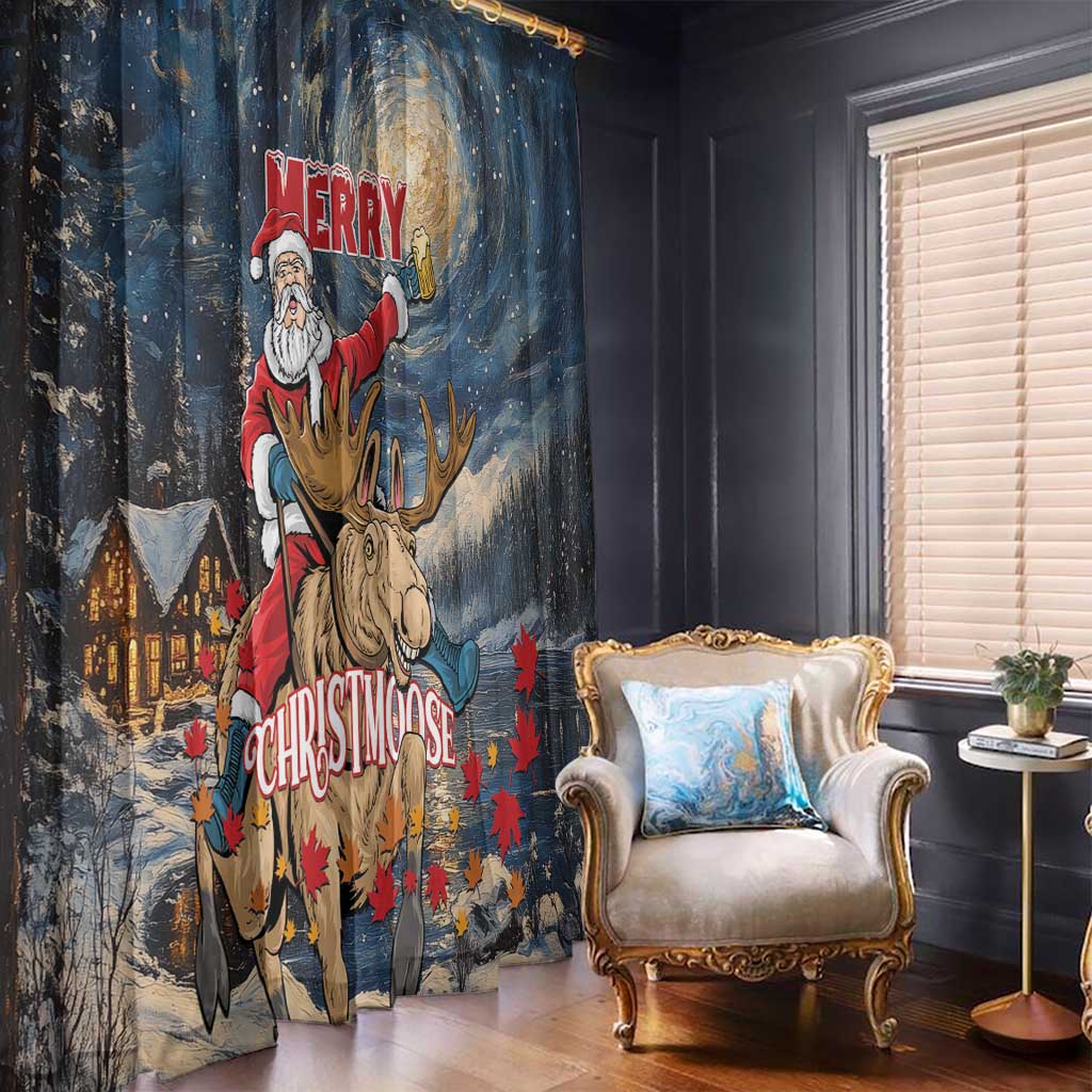 Merry Christmoose Window Curtain Santa Claus Riding Moose Starry Night - Wonder Print Shop