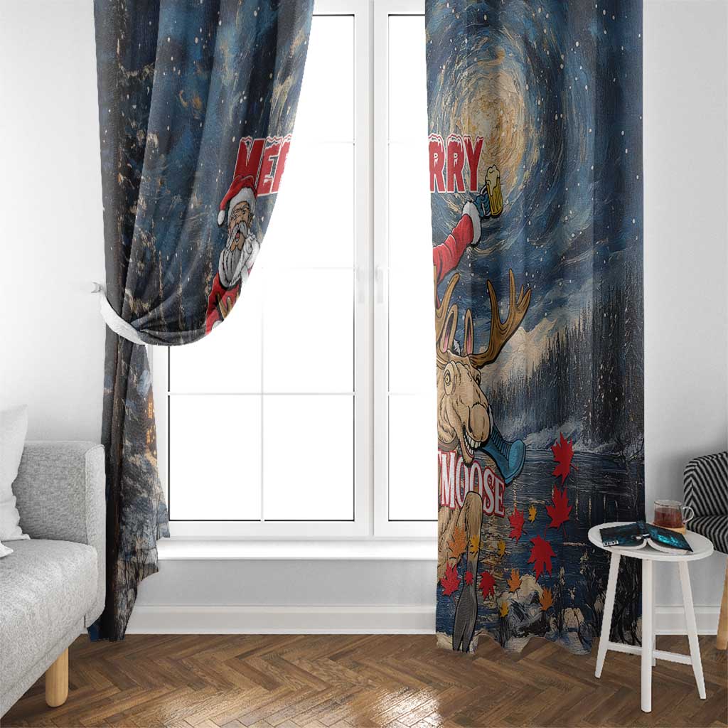 Merry Christmoose Window Curtain Santa Claus Riding Moose Starry Night - Wonder Print Shop