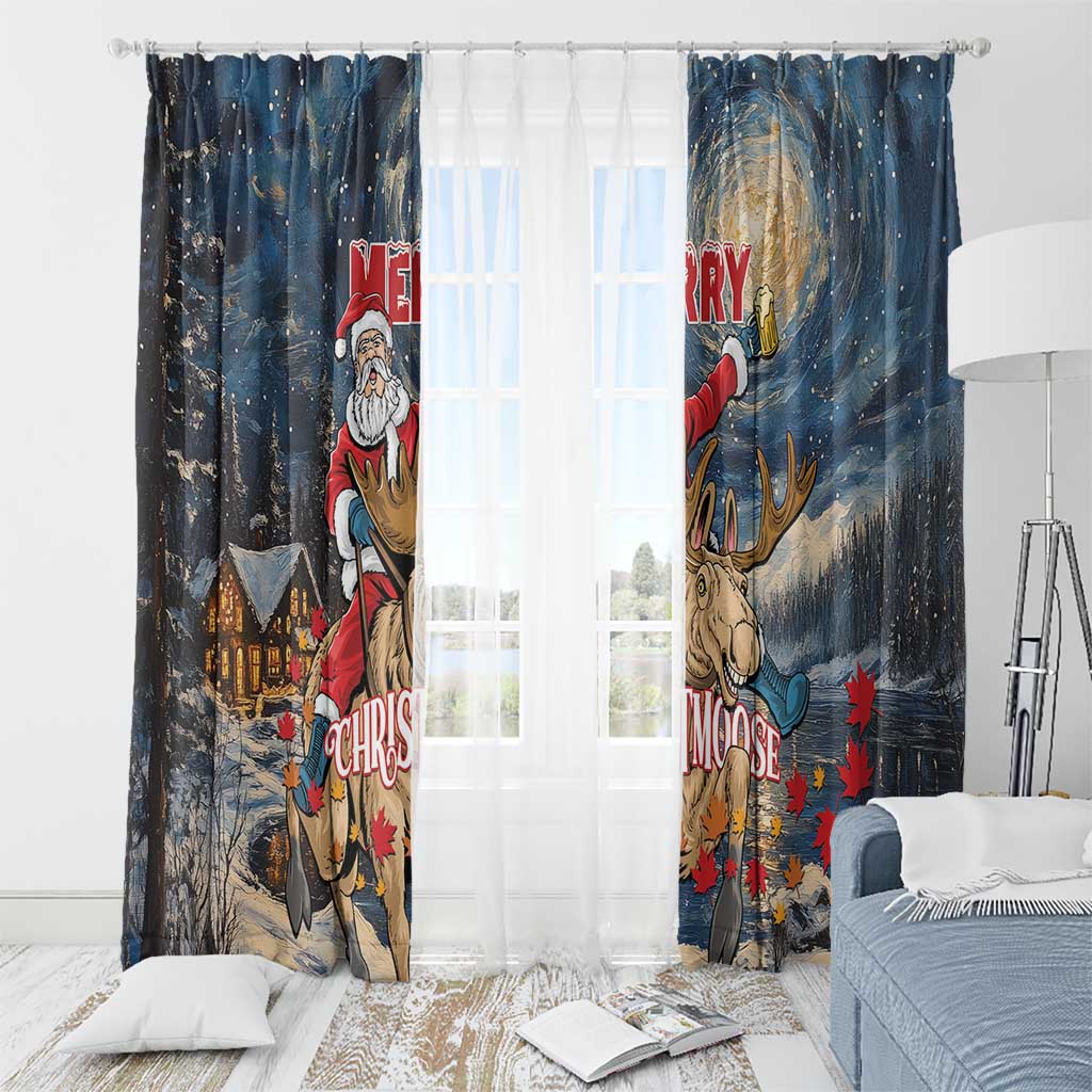 Merry Christmoose Window Curtain Santa Claus Riding Moose Starry Night - Wonder Print Shop