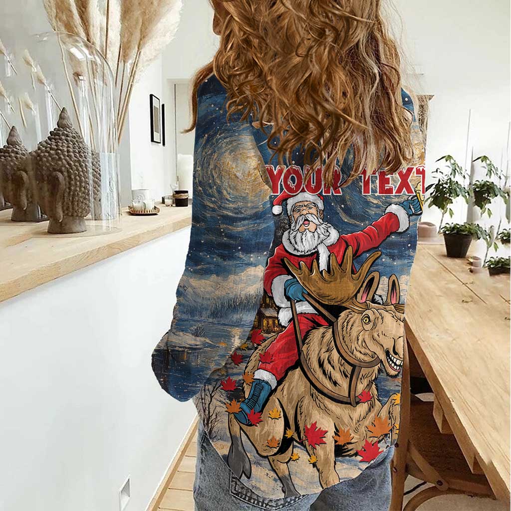 Personalized Merry Christmoose Women Casual Shirt Santa Claus Riding Moose Starry Night - Wonder Print Shop