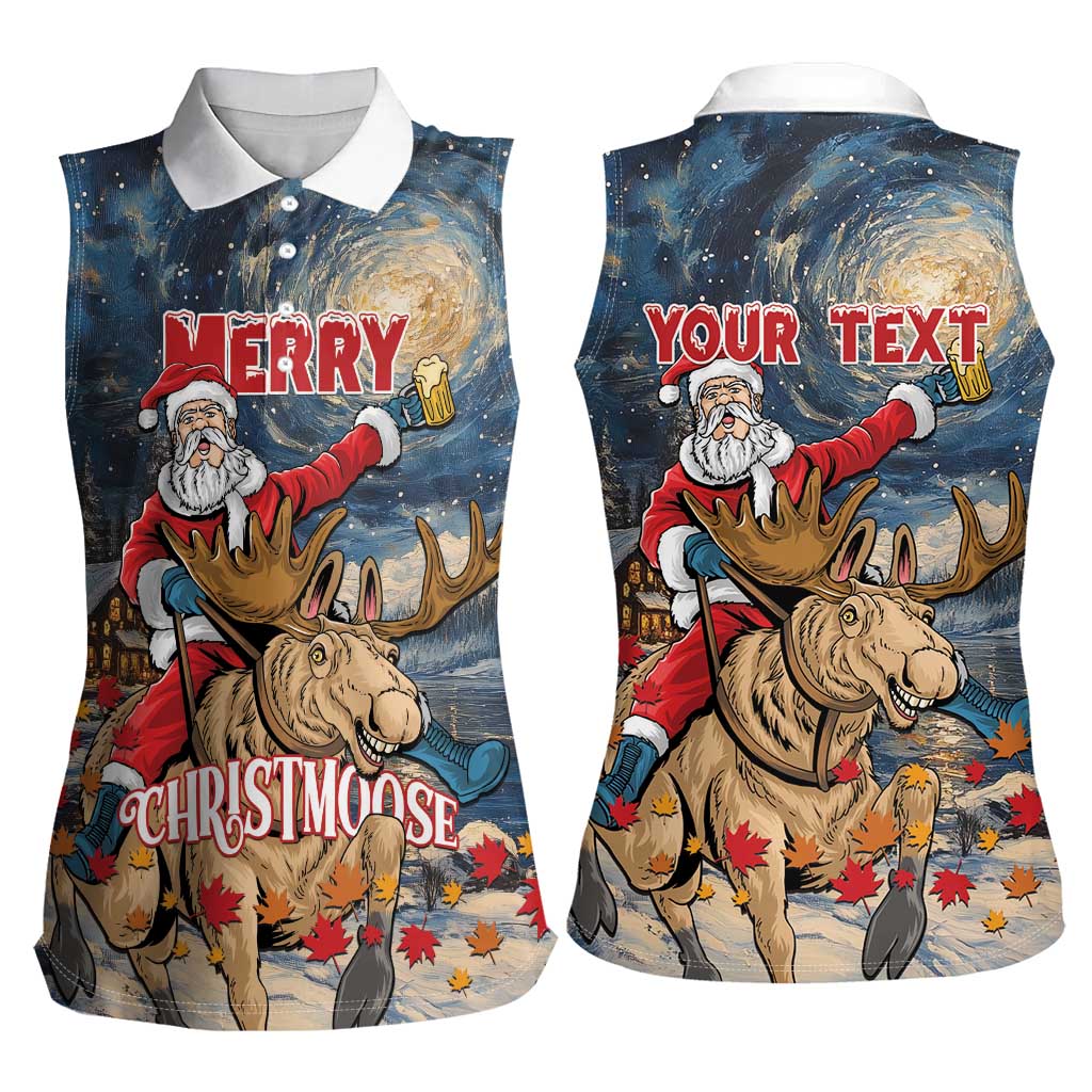 Personalized Merry Christmoose Women Sleeveless Polo Shirt Santa Claus Riding Moose Starry Night - Wonder Print Shop