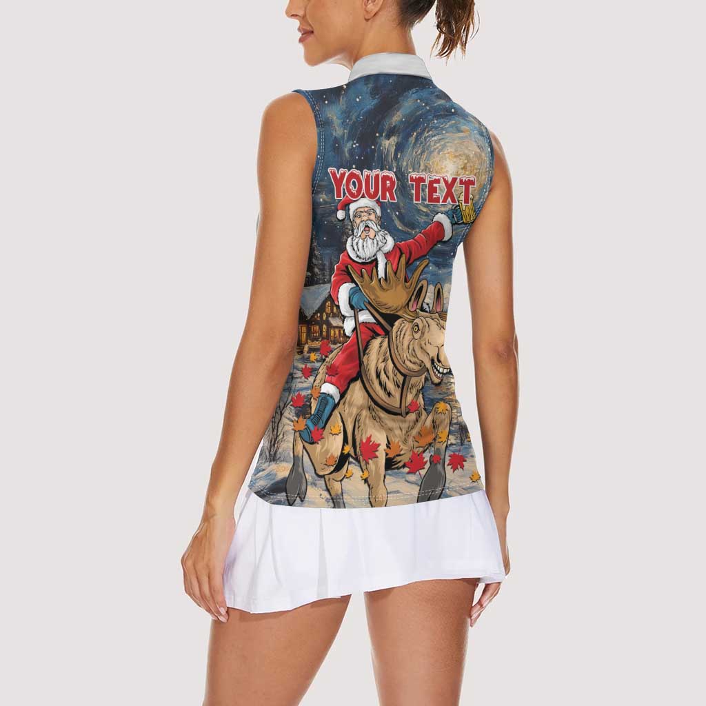 Personalized Merry Christmoose Women Sleeveless Polo Shirt Santa Claus Riding Moose Starry Night - Wonder Print Shop