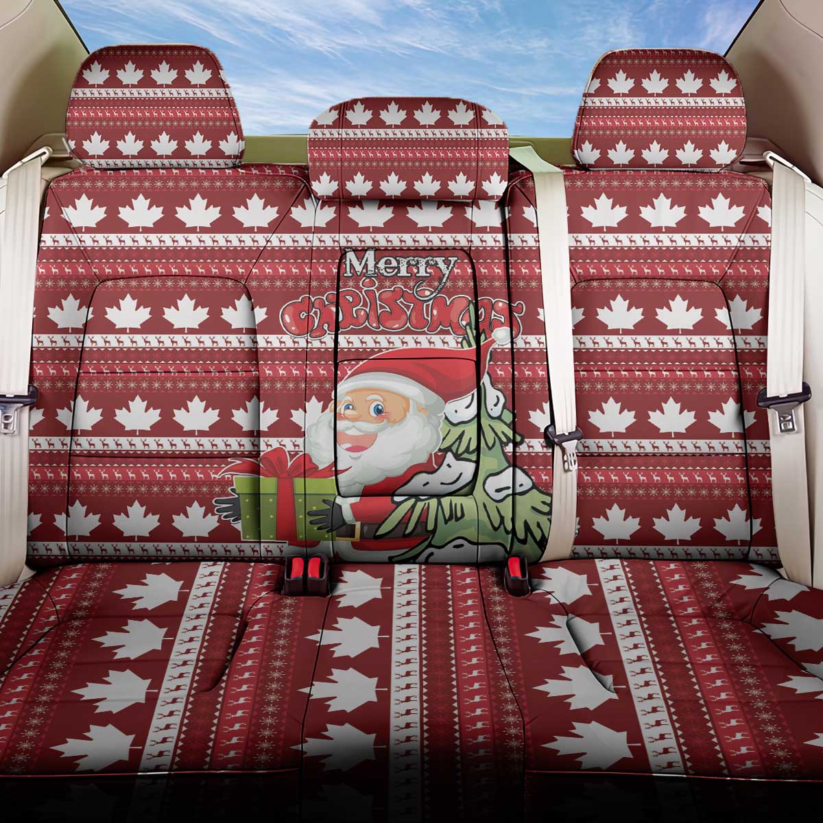 Canada Christmas Back Car Seat Cover Maple Leaf Pattern - Wonder Print Shop
