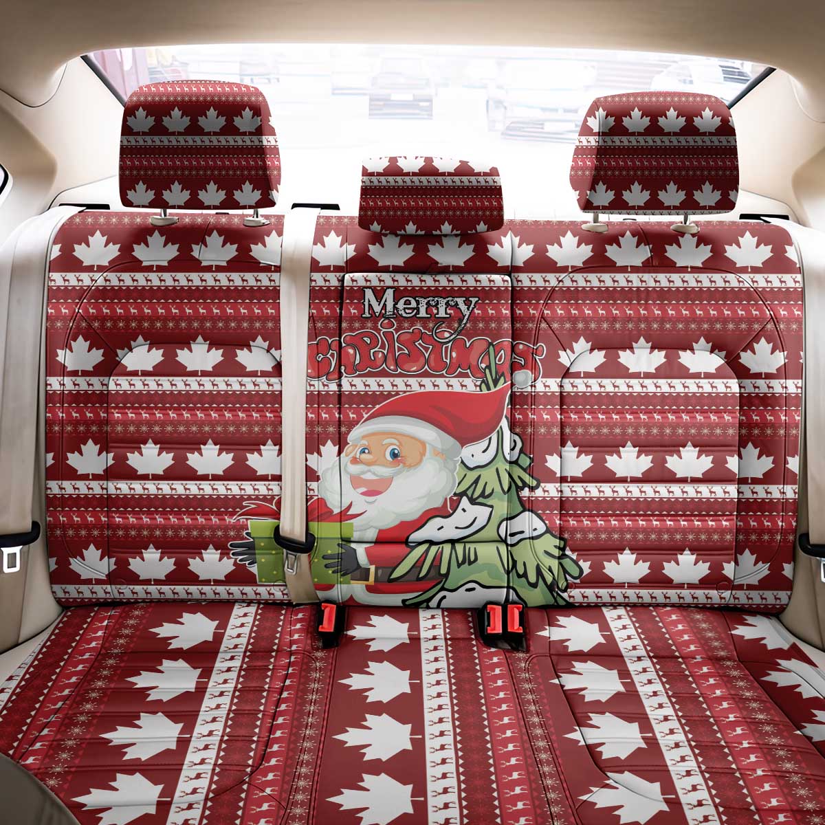 Canada Christmas Back Car Seat Cover Maple Leaf Pattern - Wonder Print Shop