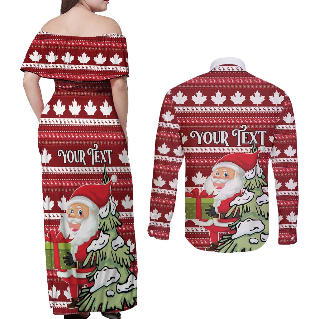 Personalized Canada Christmas Couples Matching Off Shoulder Maxi Dress and Long Sleeve Button Shirt Maple Leaf Pattern - Wonder Print Shop