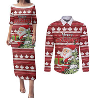 Personalized Canada Christmas Couples Matching Puletasi and Long Sleeve Button Shirt Maple Leaf Pattern - Wonder Print Shop