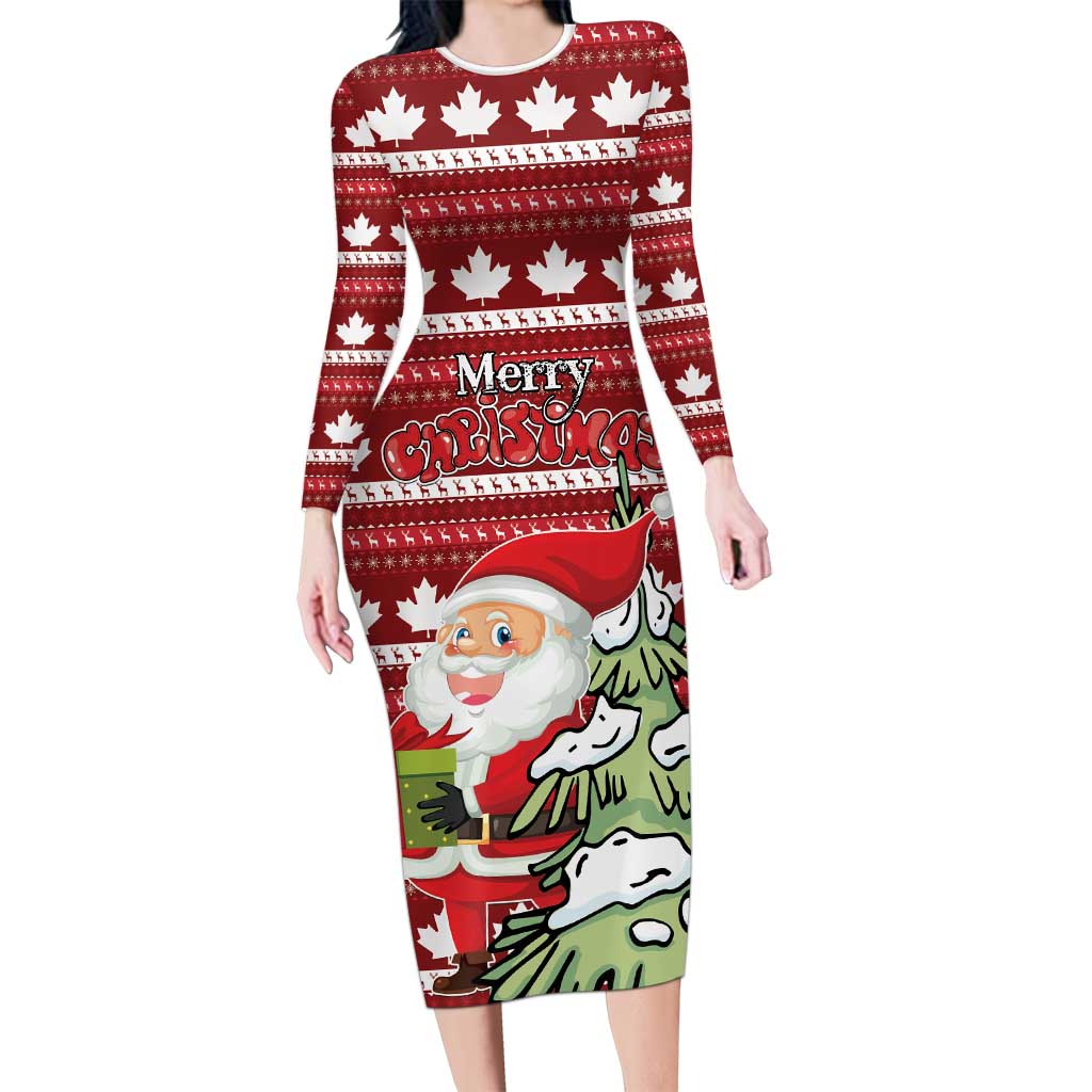 Personalized Canada Christmas Family Matching Long Sleeve Bodycon Dress and Hawaiian Shirt Maple Leaf Pattern - Wonder Print Shop