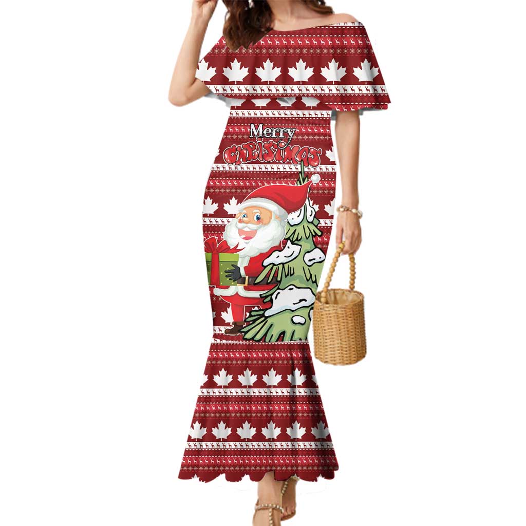 Personalized Canada Christmas Family Matching Mermaid Dress and Hawaiian Shirt Maple Leaf Pattern - Wonder Print Shop