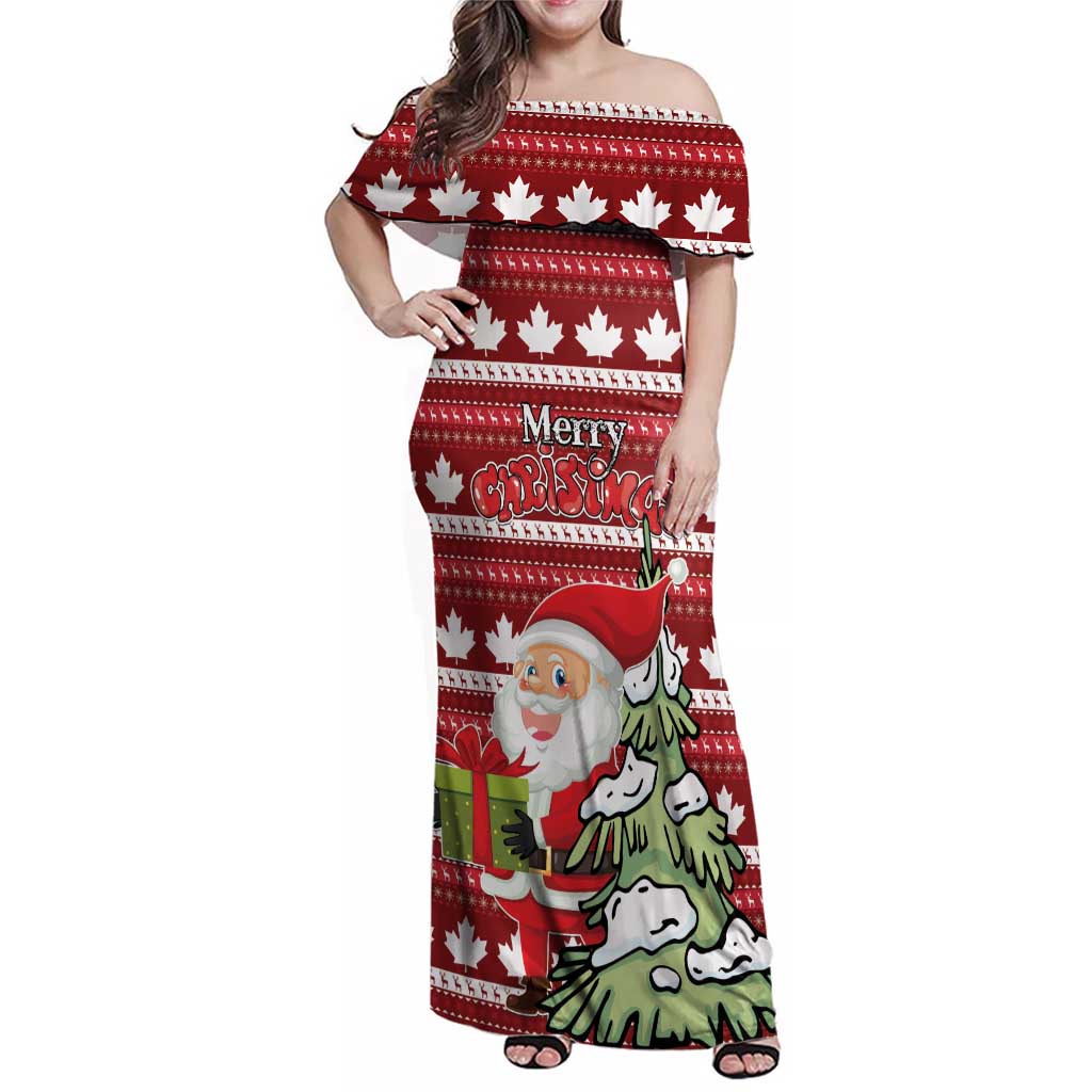 Personalized Canada Christmas Family Matching Off Shoulder Maxi Dress and Hawaiian Shirt Maple Leaf Pattern - Wonder Print Shop