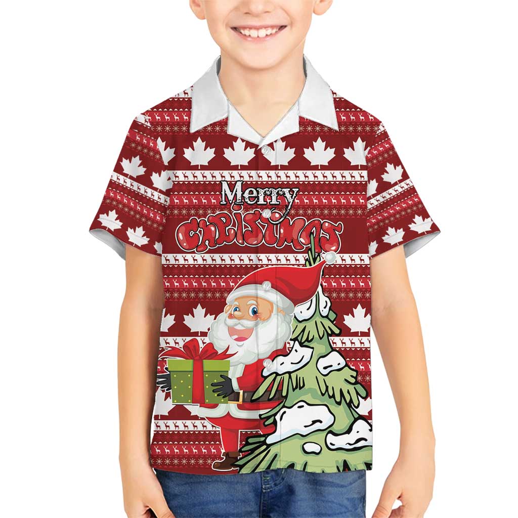 Personalized Canada Christmas Family Matching Off Shoulder Maxi Dress and Hawaiian Shirt Maple Leaf Pattern - Wonder Print Shop