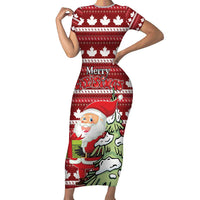 Personalized Canada Christmas Family Matching Short Sleeve Bodycon Dress and Hawaiian Shirt Maple Leaf Pattern - Wonder Print Shop