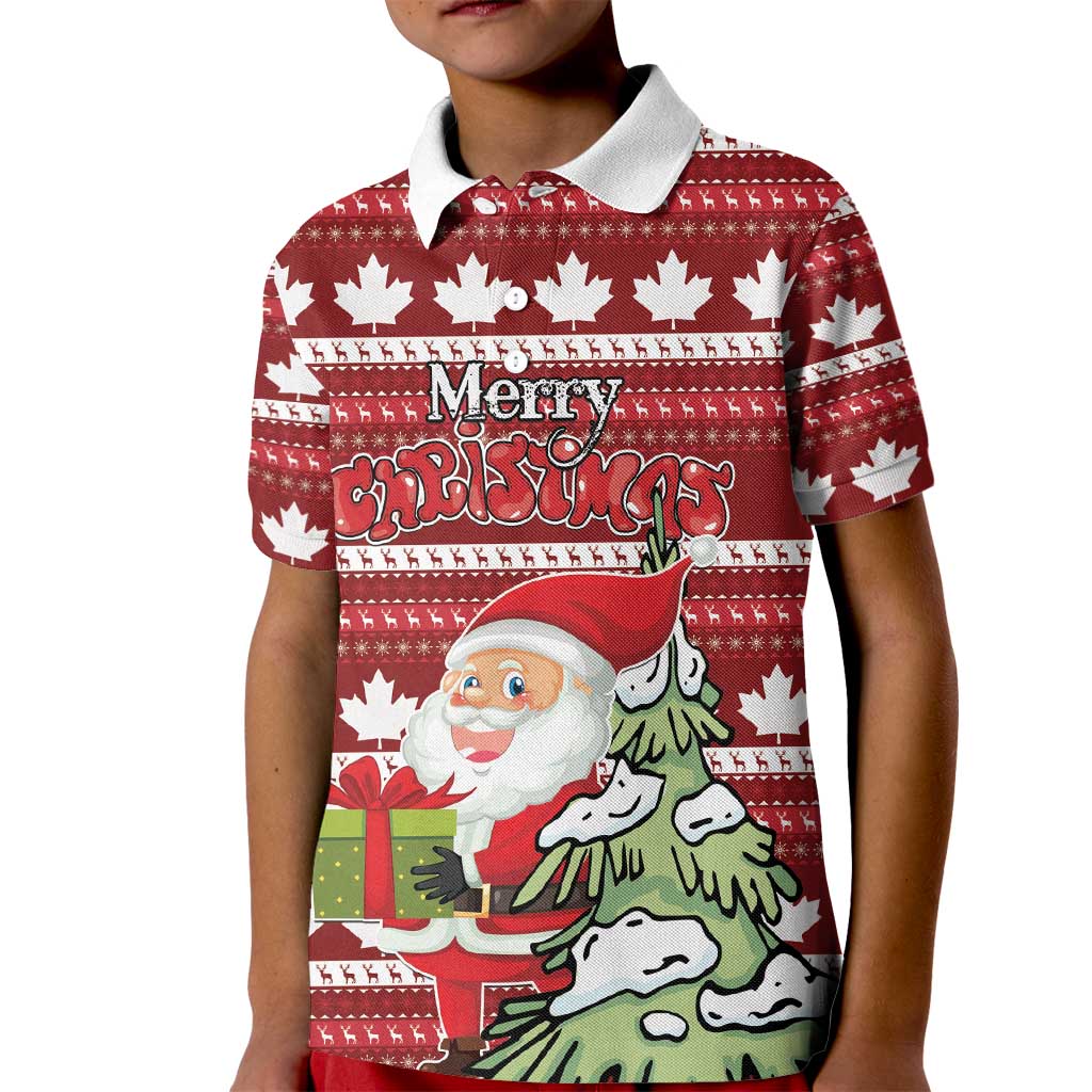 Personalized Canada Christmas Kid Polo Shirt Maple Leaf Pattern - Wonder Print Shop