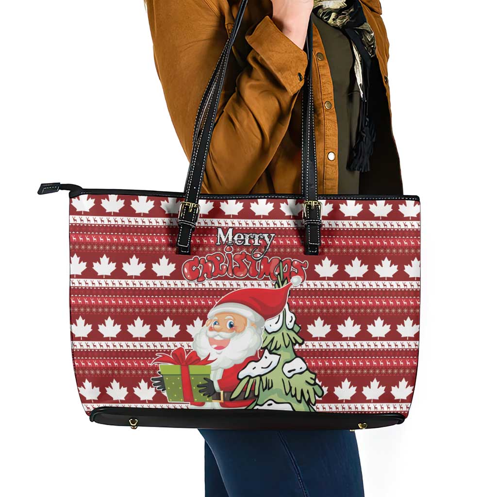Canada Christmas Leather Tote Bag Maple Leaf Pattern - Wonder Print Shop