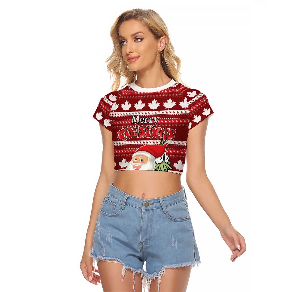 Personalized Canada Christmas Raglan Cropped T Shirt Maple Leaf Pattern - Wonder Print Shop