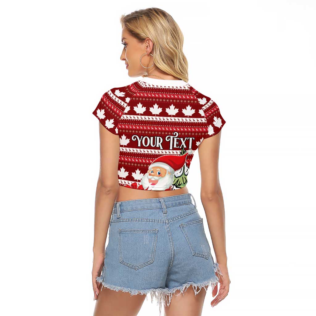 Personalized Canada Christmas Raglan Cropped T Shirt Maple Leaf Pattern - Wonder Print Shop