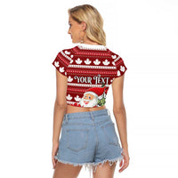 Personalized Canada Christmas Raglan Cropped T Shirt Maple Leaf Pattern - Wonder Print Shop