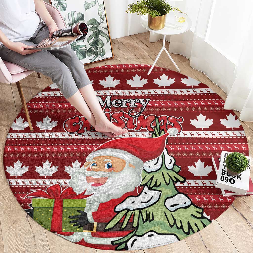 Canada Christmas Round Carpet Maple Leaf Pattern