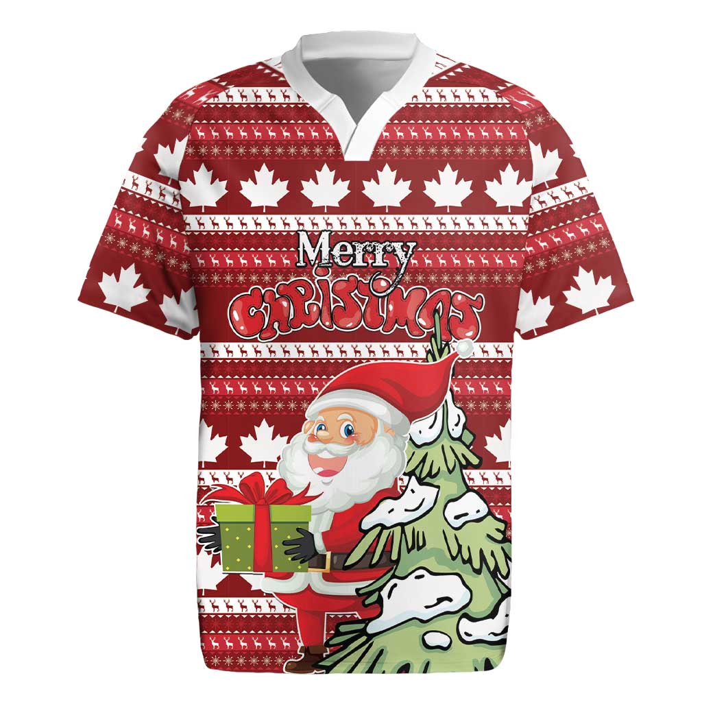 Personalized Canada Christmas Rugby Jersey Maple Leaf Pattern - Wonder Print Shop