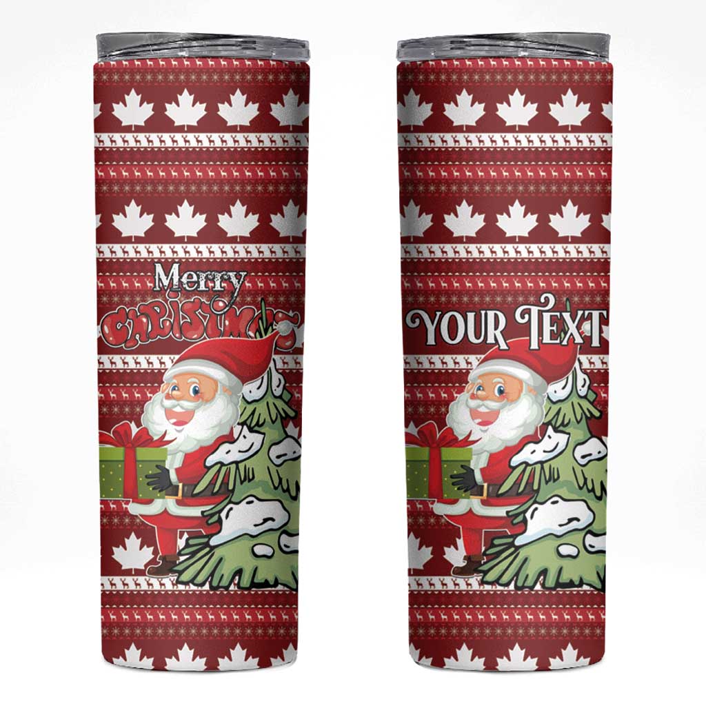 Personalized Canada Christmas Skinny Tumbler Maple Leaf Pattern - Wonder Print Shop