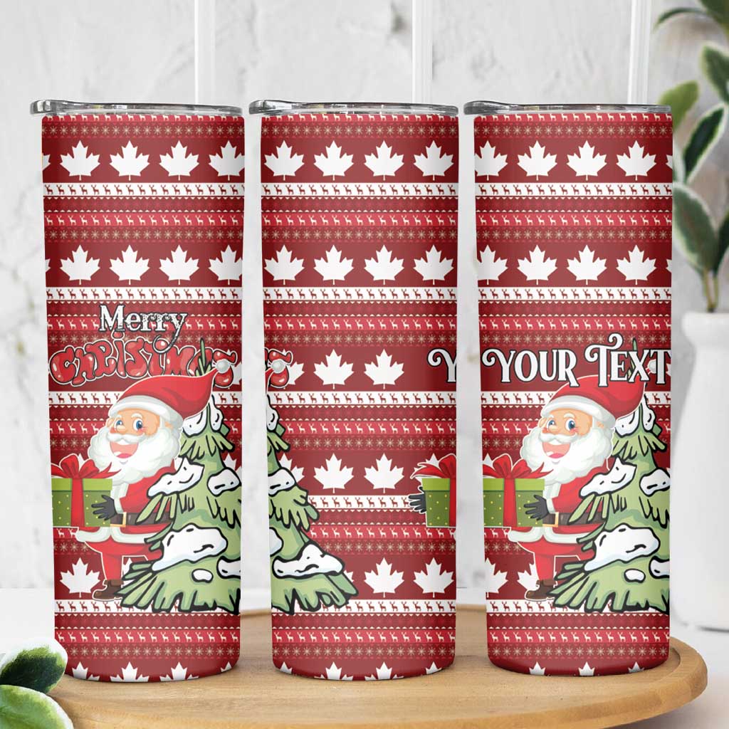 Personalized Canada Christmas Skinny Tumbler Maple Leaf Pattern - Wonder Print Shop