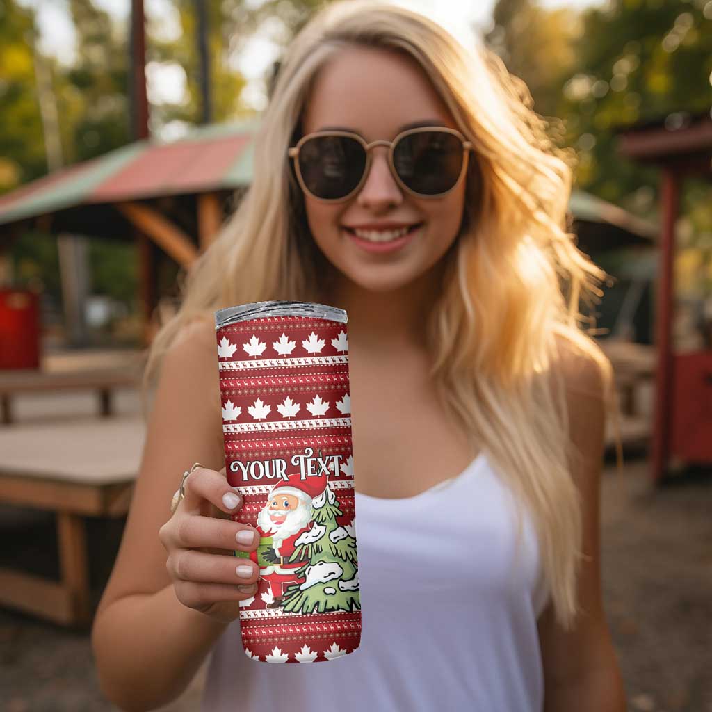 Personalized Canada Christmas Skinny Tumbler Maple Leaf Pattern - Wonder Print Shop