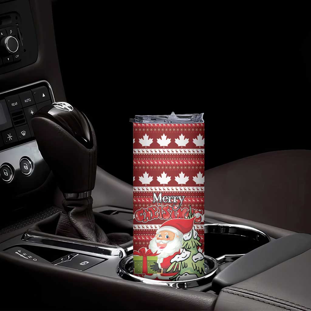 Personalized Canada Christmas Skinny Tumbler Maple Leaf Pattern - Wonder Print Shop