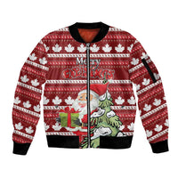 Personalized Canada Christmas Sleeve Zip Bomber Jacket Maple Leaf Pattern - Wonder Print Shop