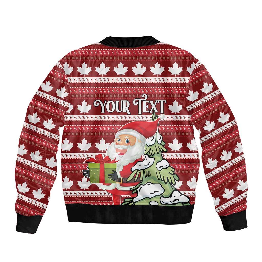 Personalized Canada Christmas Sleeve Zip Bomber Jacket Maple Leaf Pattern - Wonder Print Shop