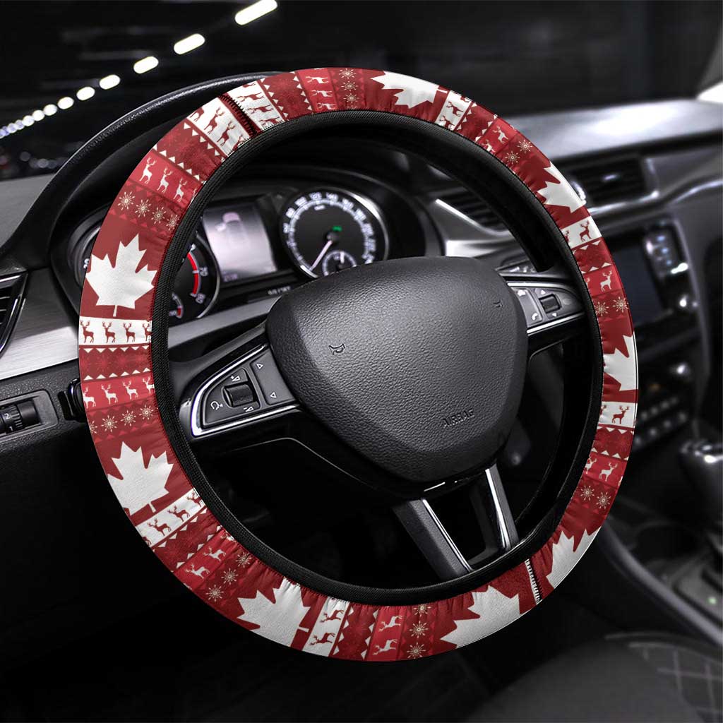 Canada Christmas Steering Wheel Cover Maple Leaf Pattern - Wonder Print Shop