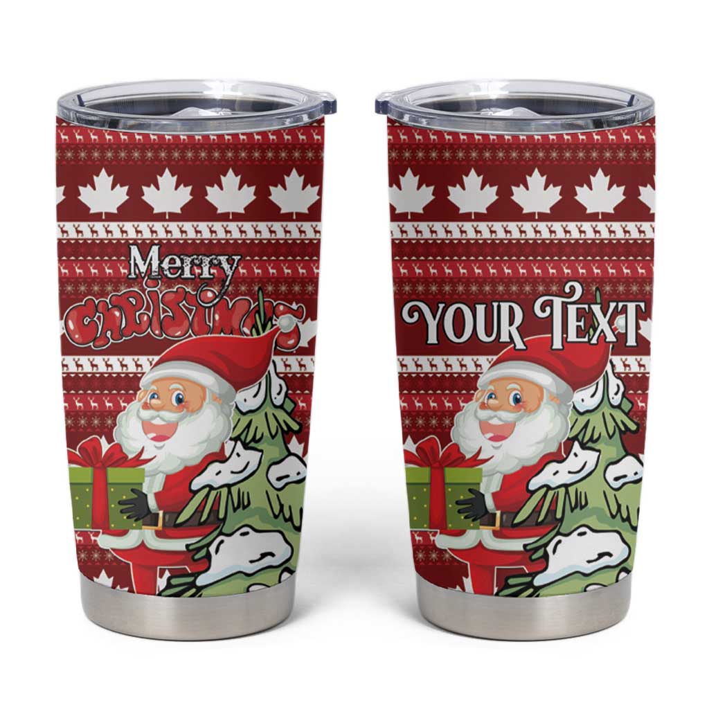 Personalized Canada Christmas Tumbler Cup Maple Leaf Pattern - Wonder Print Shop