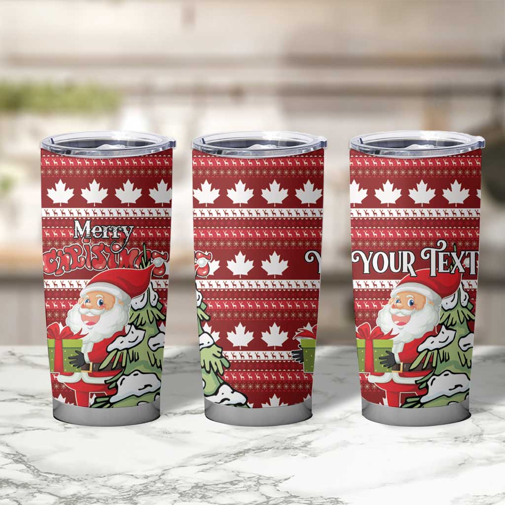 Personalized Canada Christmas Tumbler Cup Maple Leaf Pattern - Wonder Print Shop
