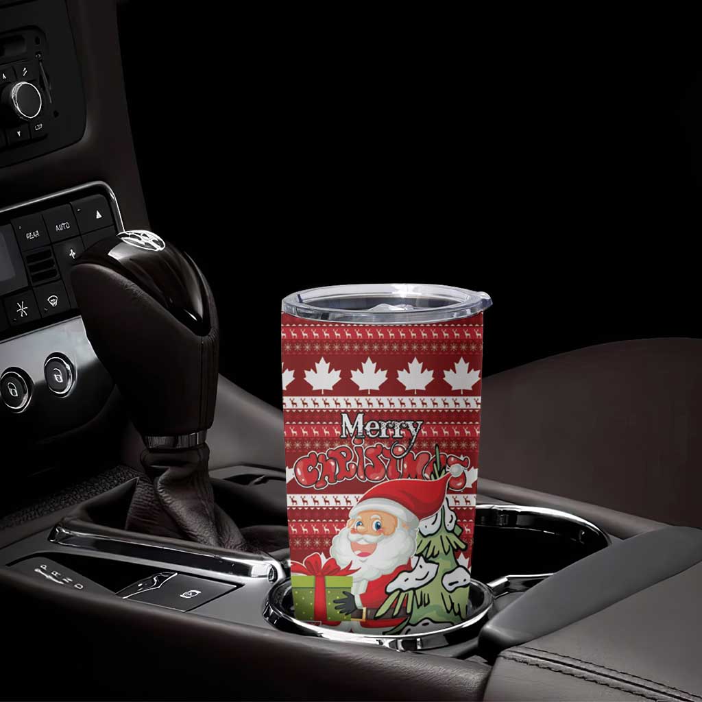 Personalized Canada Christmas Tumbler Cup Maple Leaf Pattern - Wonder Print Shop