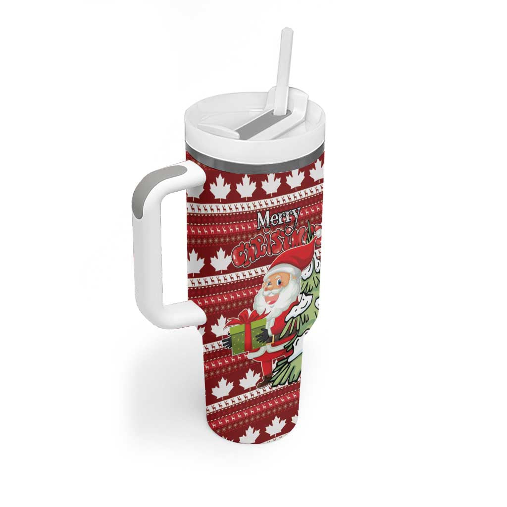 Personalized Canada Christmas Tumbler With Handle Maple Leaf Pattern - Wonder Print Shop