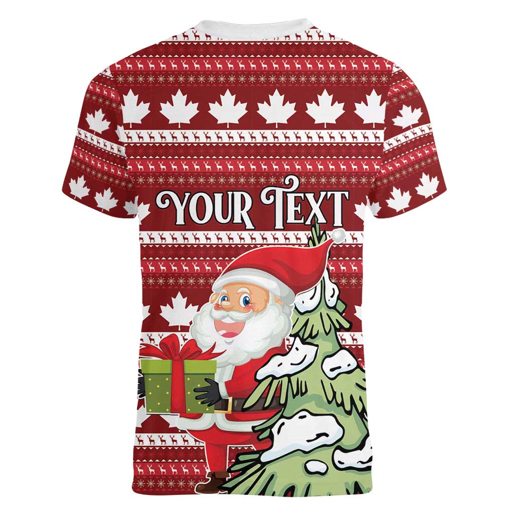 Personalized Canada Christmas Women V-Neck T-Shirt Maple Leaf Pattern - Wonder Print Shop